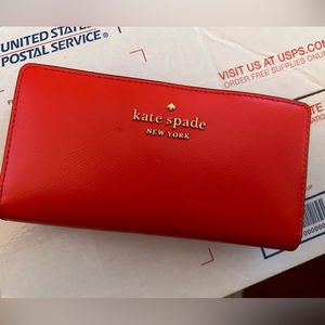 Kate Spade Vibrant Red Wallet with Gold Accents
